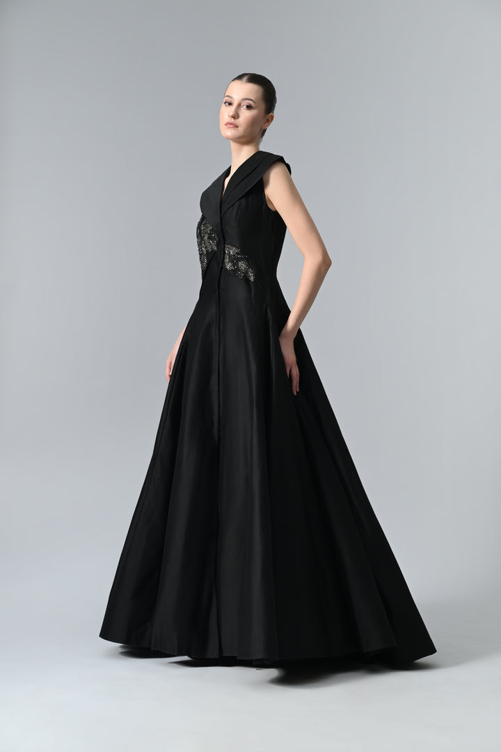 Double Lapel Embroidered Gown