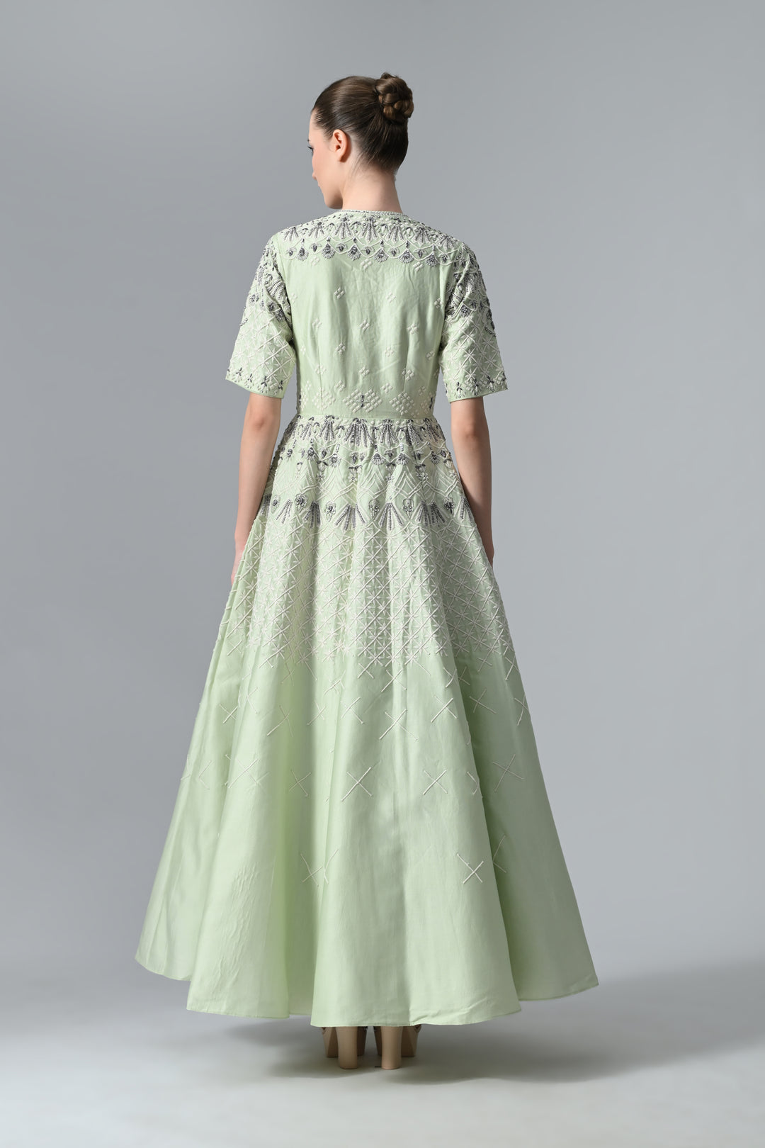 Front-Opening Embroidered Gown