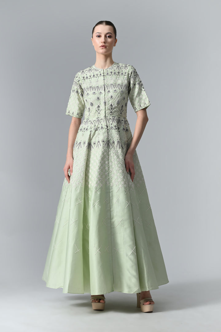 Front-Opening Embroidered Gown