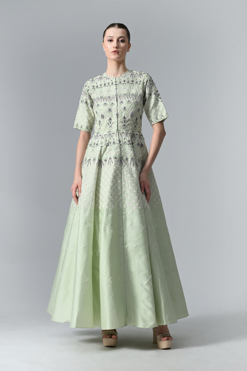 Front-Opening Embroidered Gown