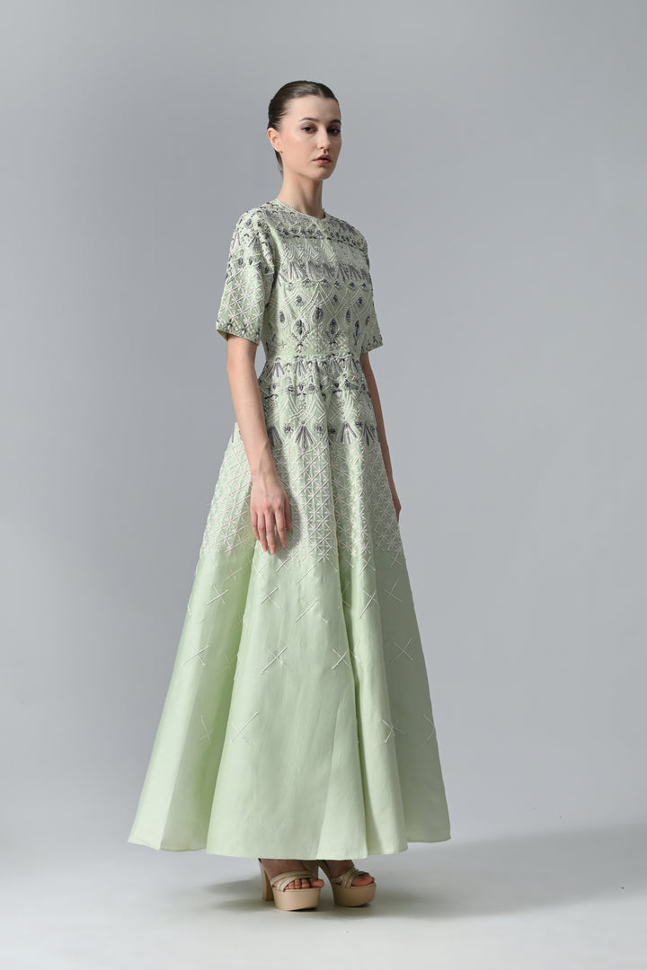 Front-Opening Embroidered Gown