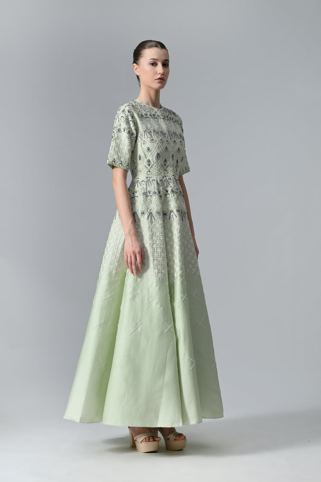 Front-Opening Embroidered Gown