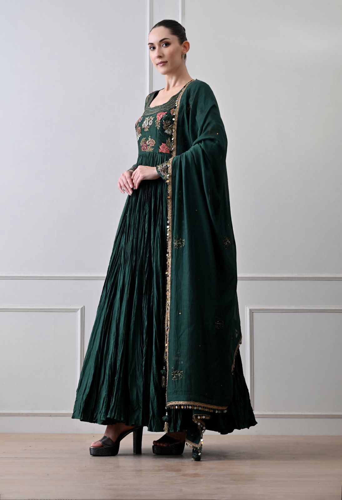 Scarlet Green Anarkali Set