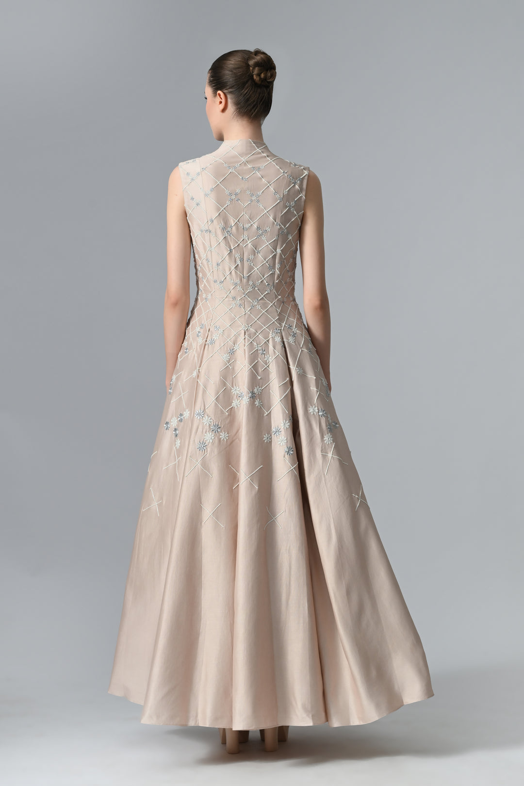 Lapel Collar Embroidered Gown