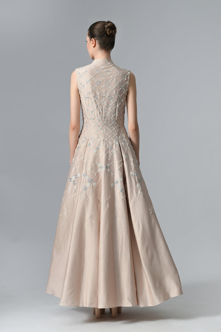 Lapel Collar Embroidered Gown