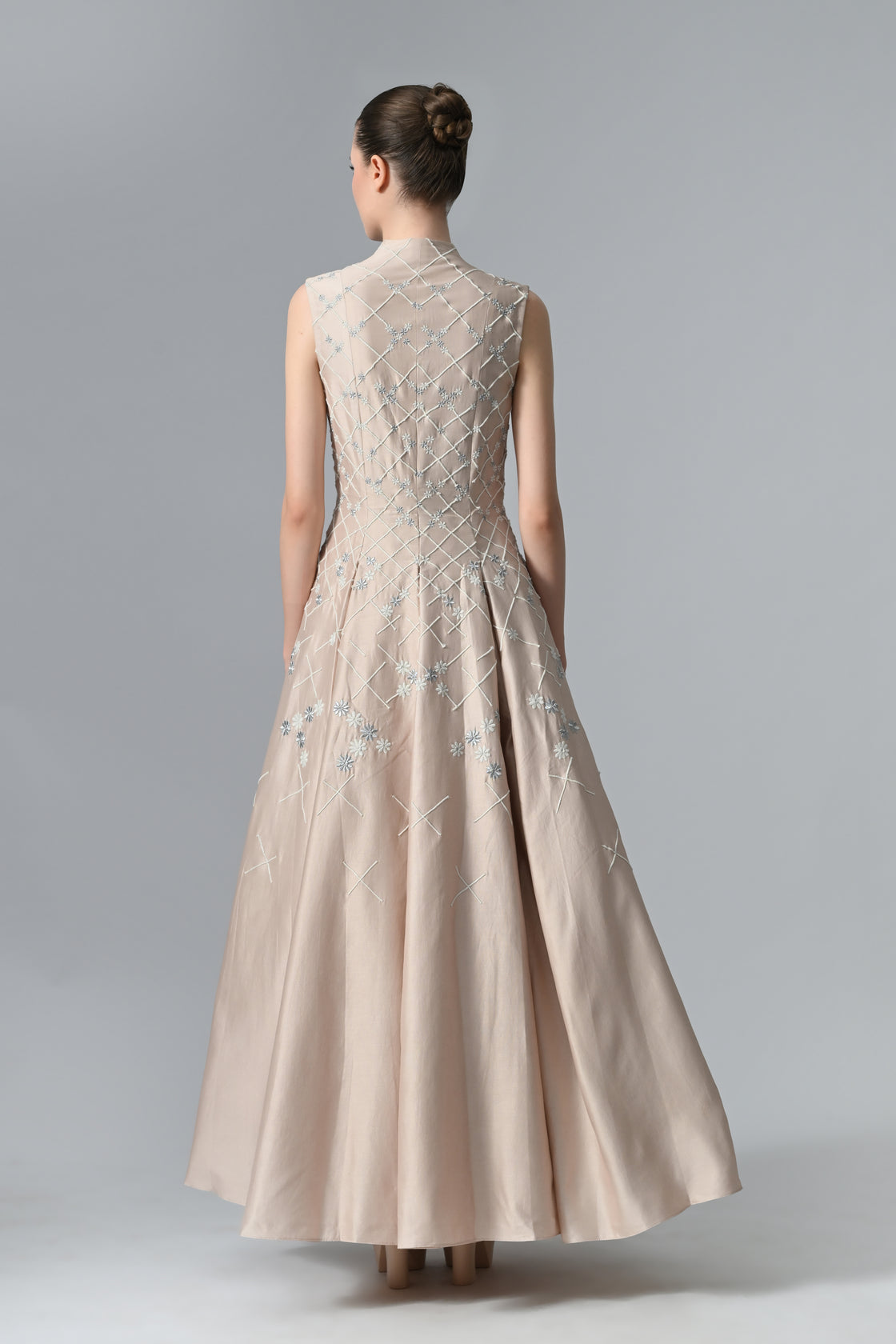 Lapel Collar Embroidered Gown