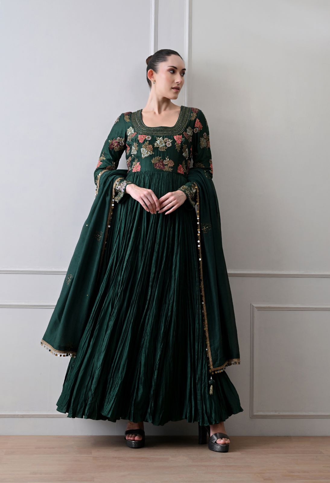 Scarlet Green Anarkali Set