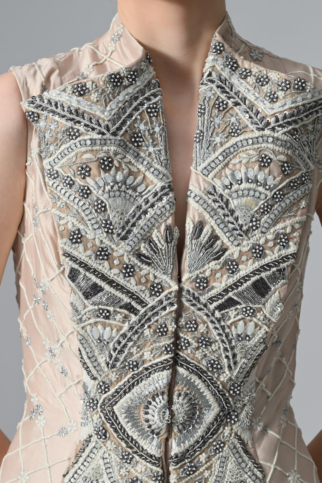 Lapel Collar Embroidered Gown