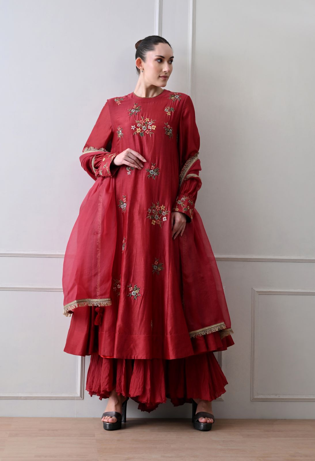 Rosso Red Anarkali Set