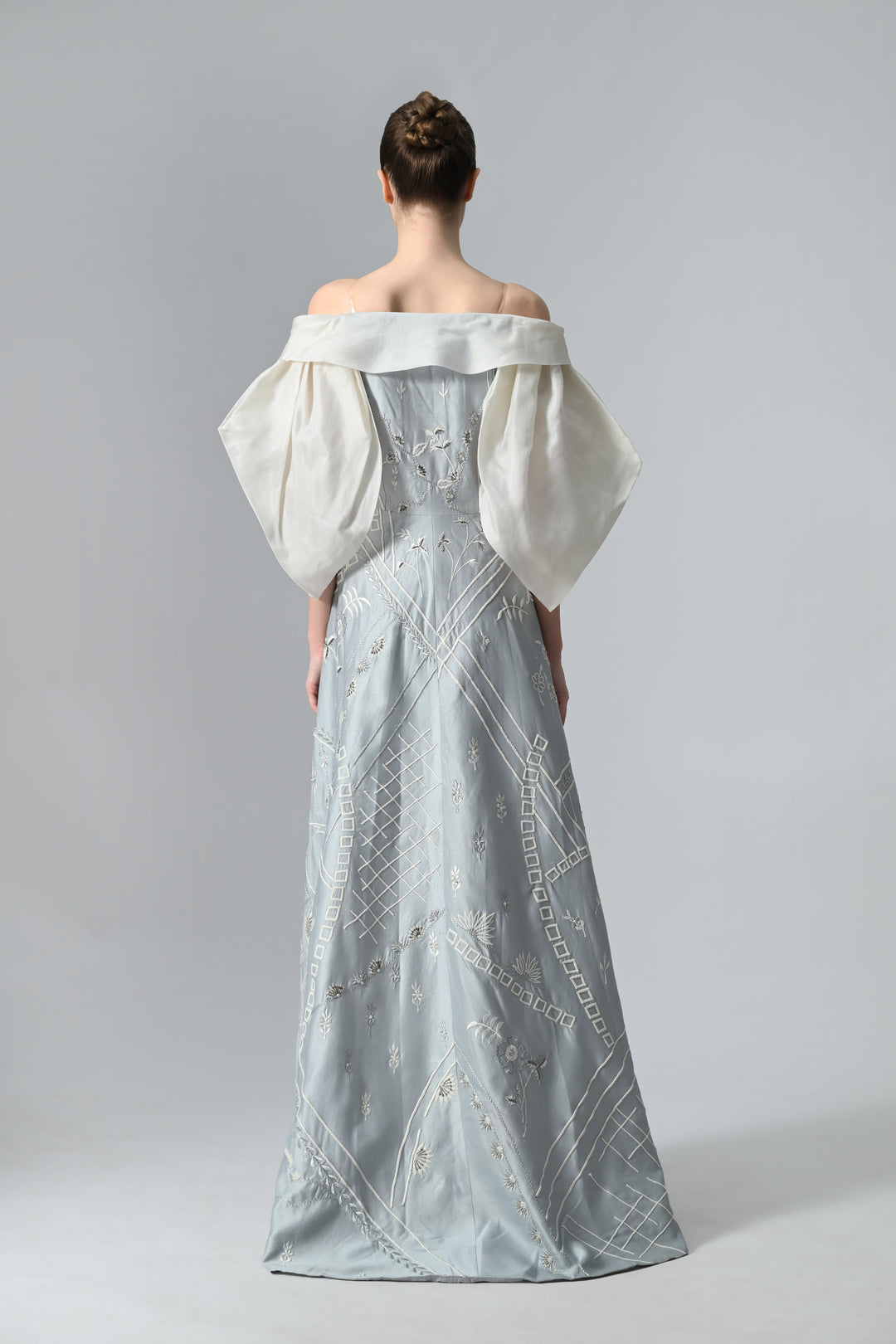 Cold-Shoulder Embroidered Gown