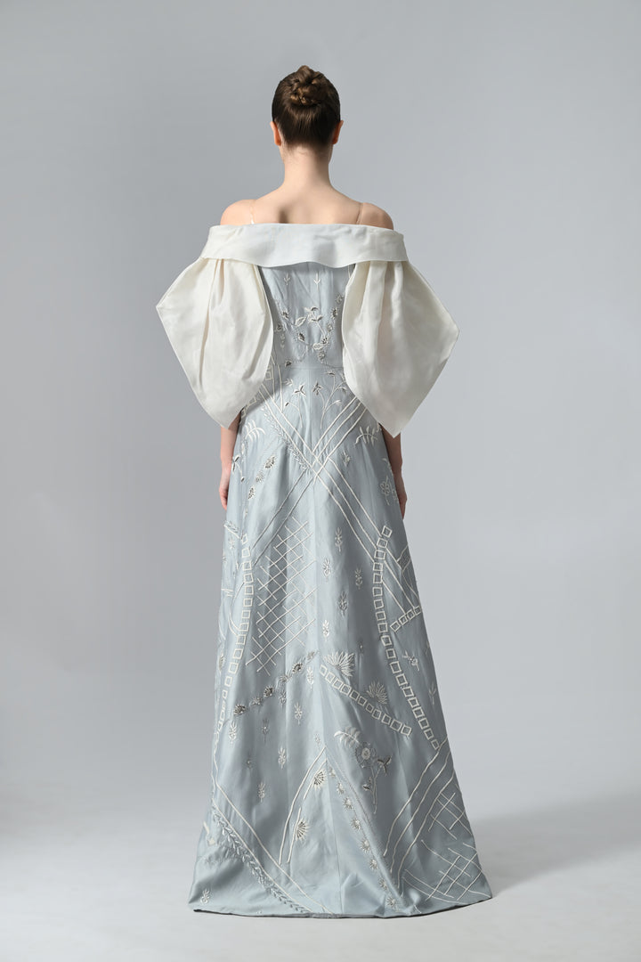 Cold-Shoulder Embroidered Gown