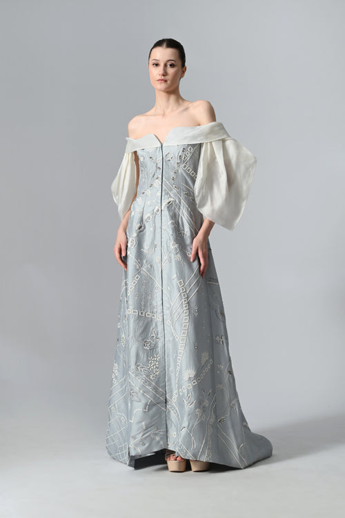 Cold-Shoulder Embroidered Gown