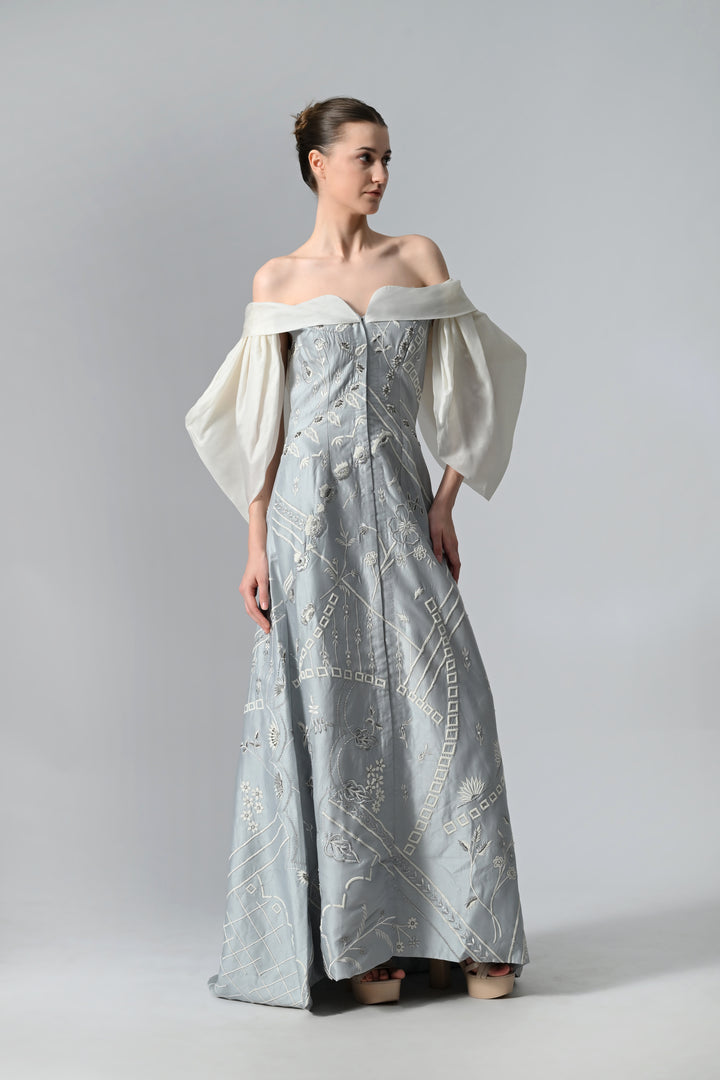Cold-Shoulder Embroidered Gown