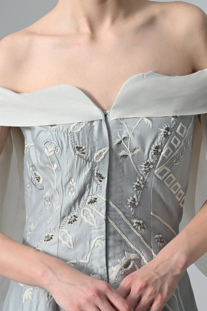 Cold-Shoulder Embroidered Gown