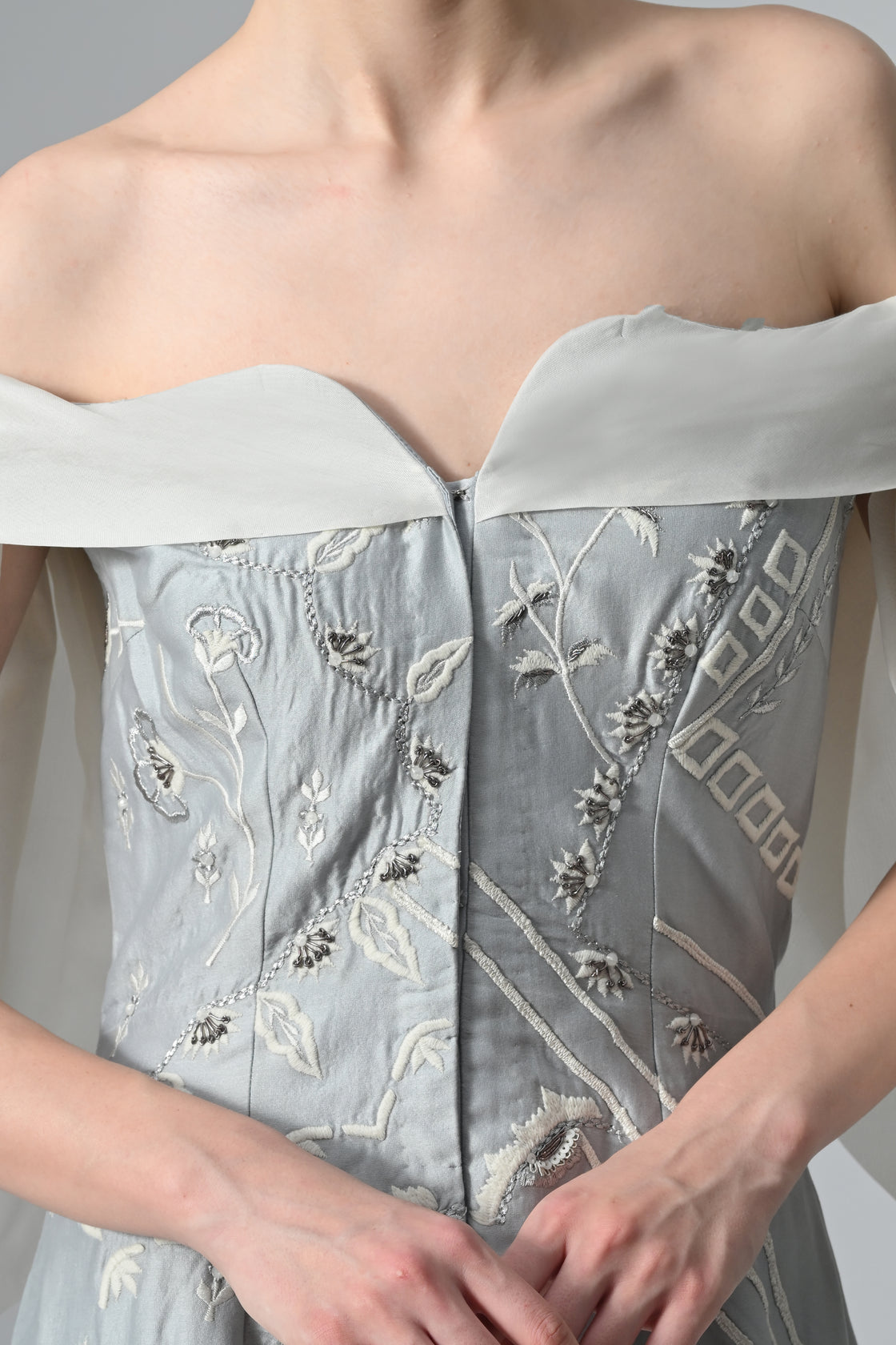 Cold-Shoulder Embroidered Gown