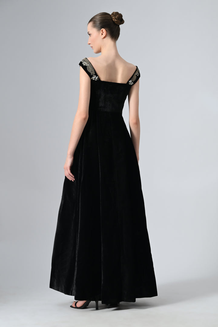 Paneled Bustier Embroidered Gown