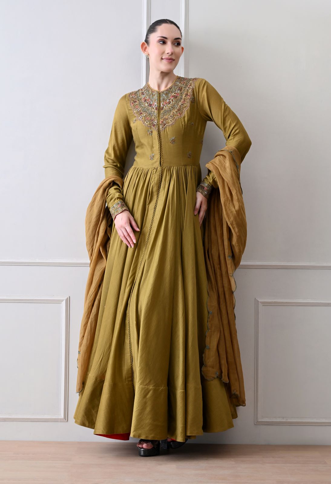 Terra Olive Anarkali Set