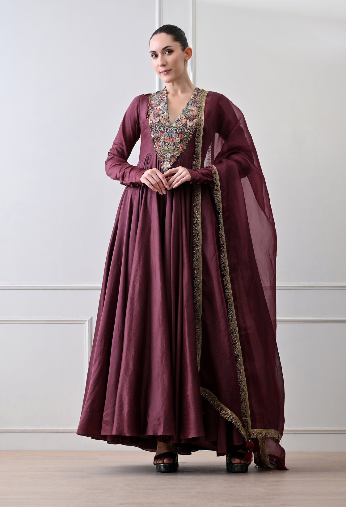 Maroon Anarkali Set