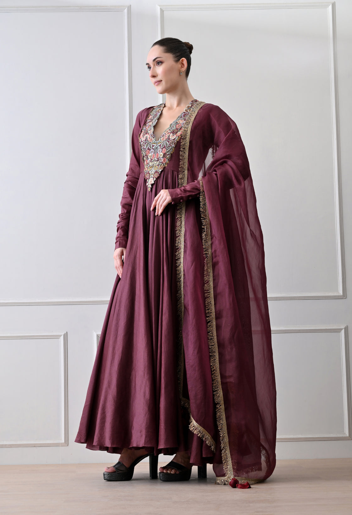 Maroon Anarkali Set
