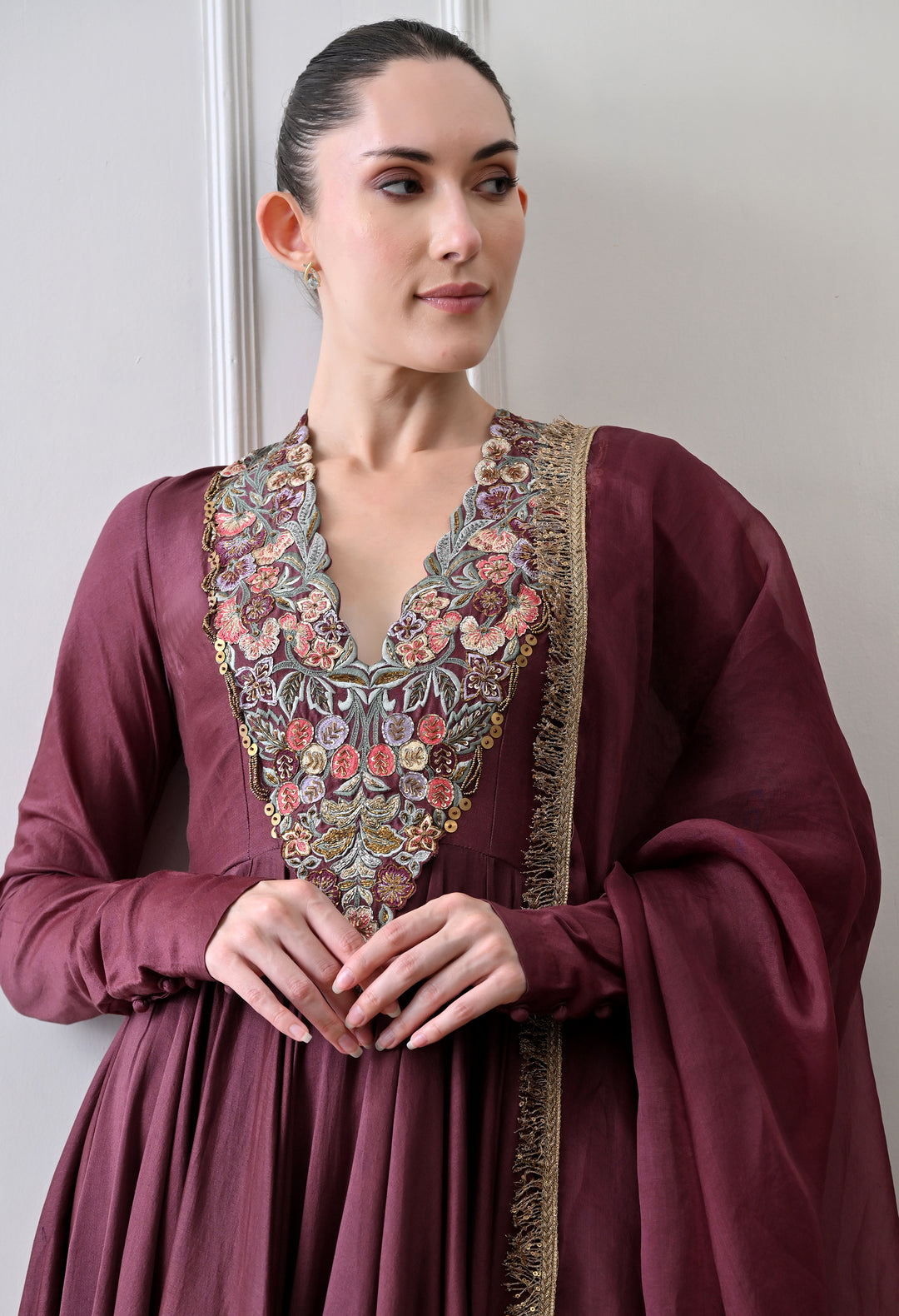 Maroon Anarkali Set