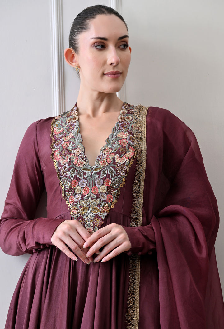 Maroon Anarkali Set