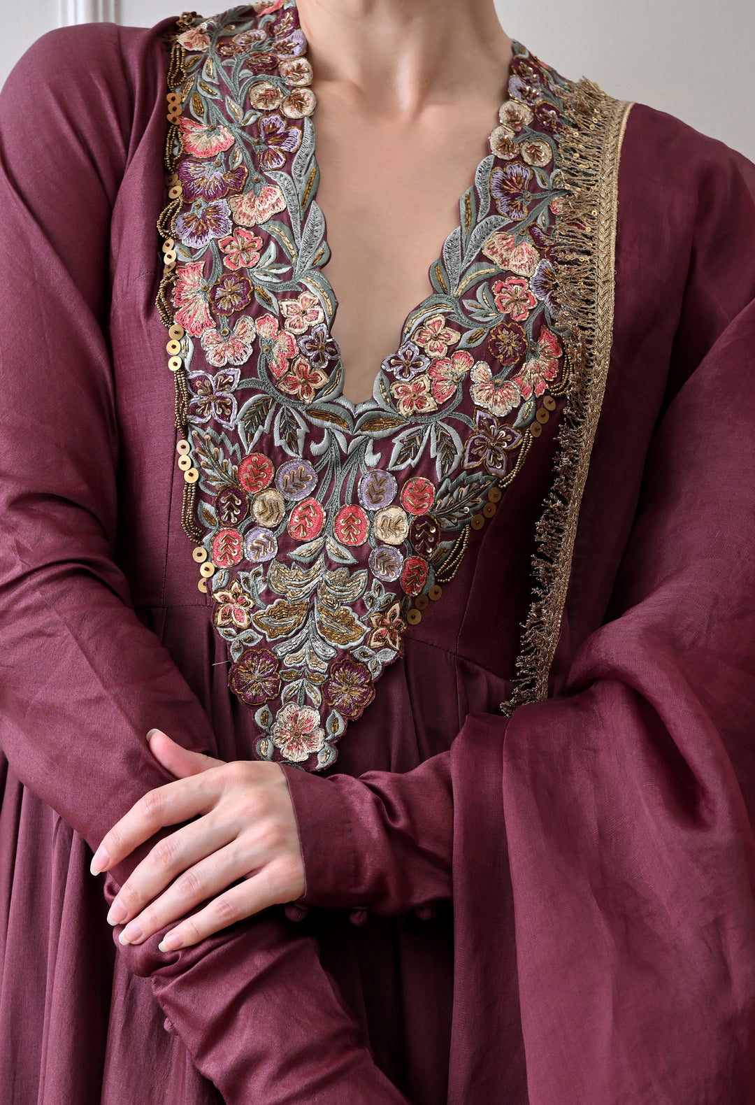 Maroon Anarkali Set