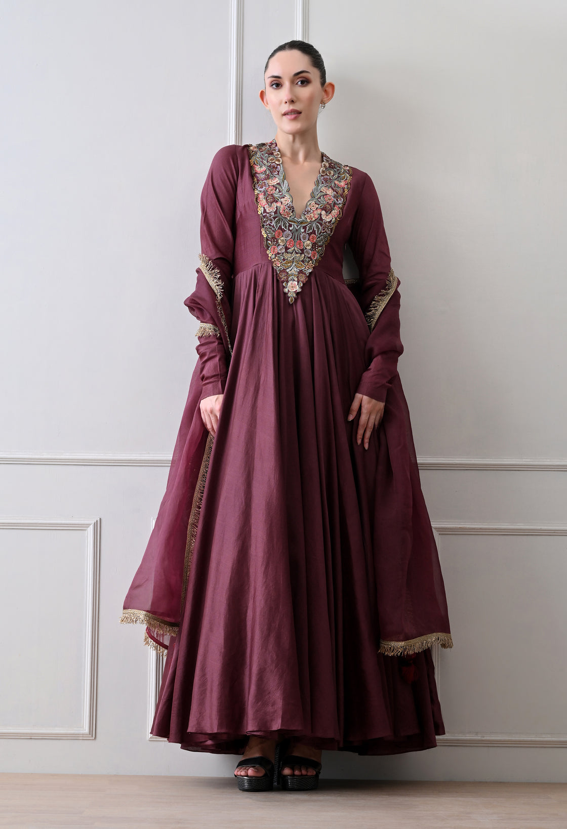 Maroon Anarkali Set