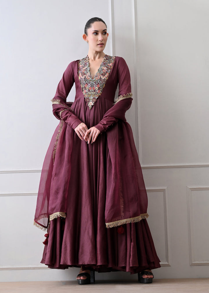 Maroon Anarkali Set