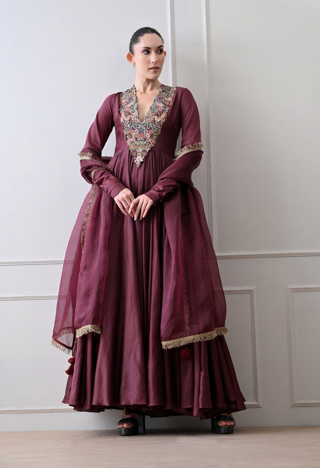 Maroon Anarkali Set