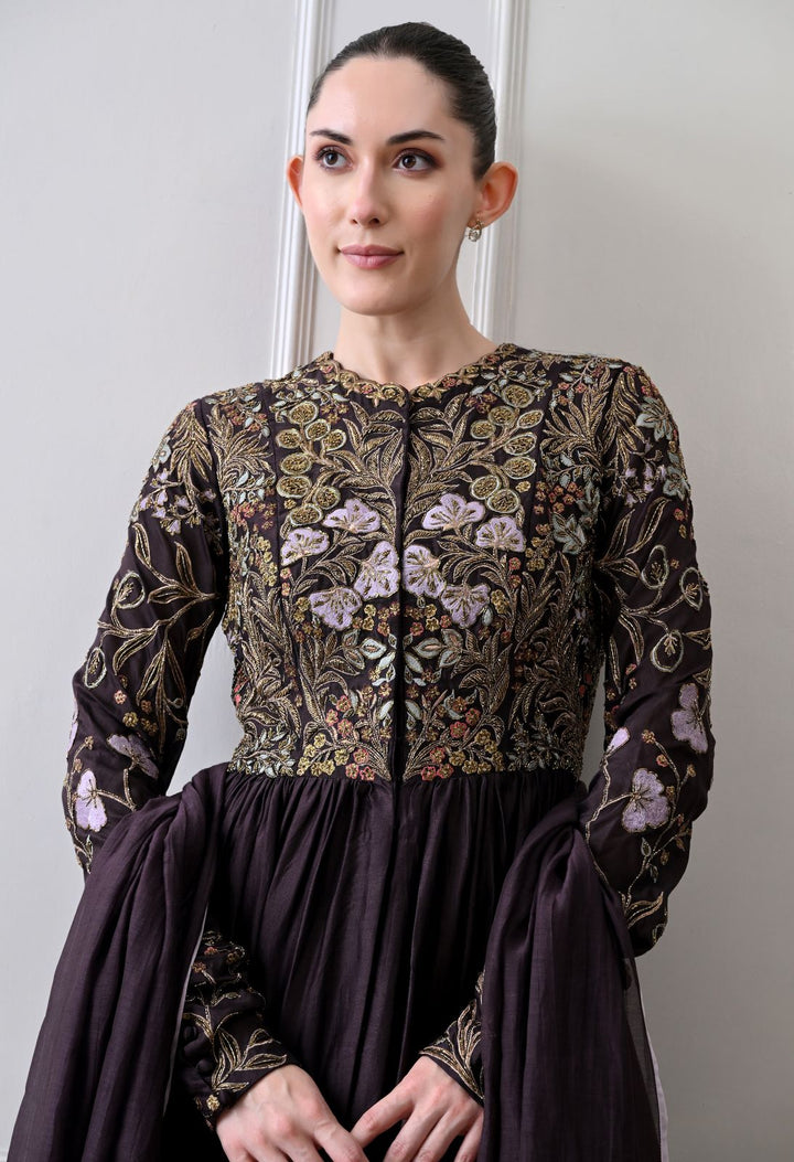 Umber Anarkali Set