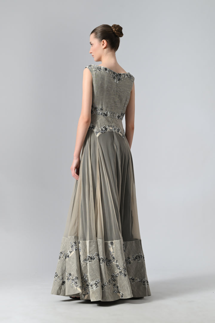 Fit &amp; Flare Embroidered Gown