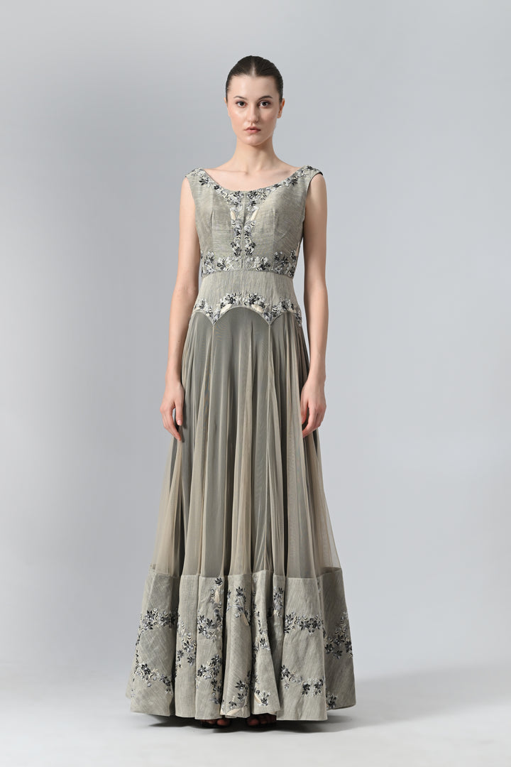 Fit &amp; Flare Embroidered Gown
