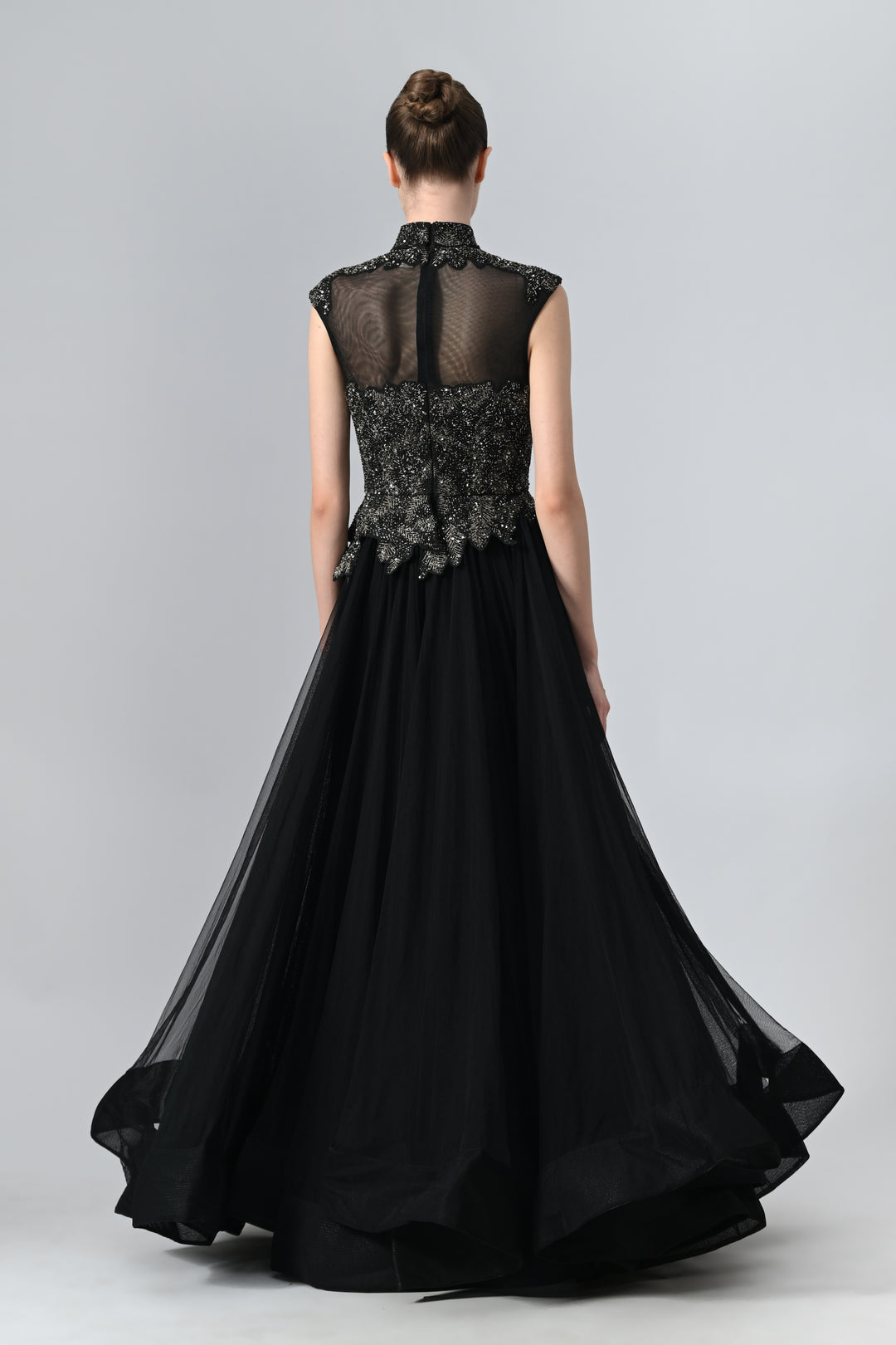 High-Neck Embroidered Gown