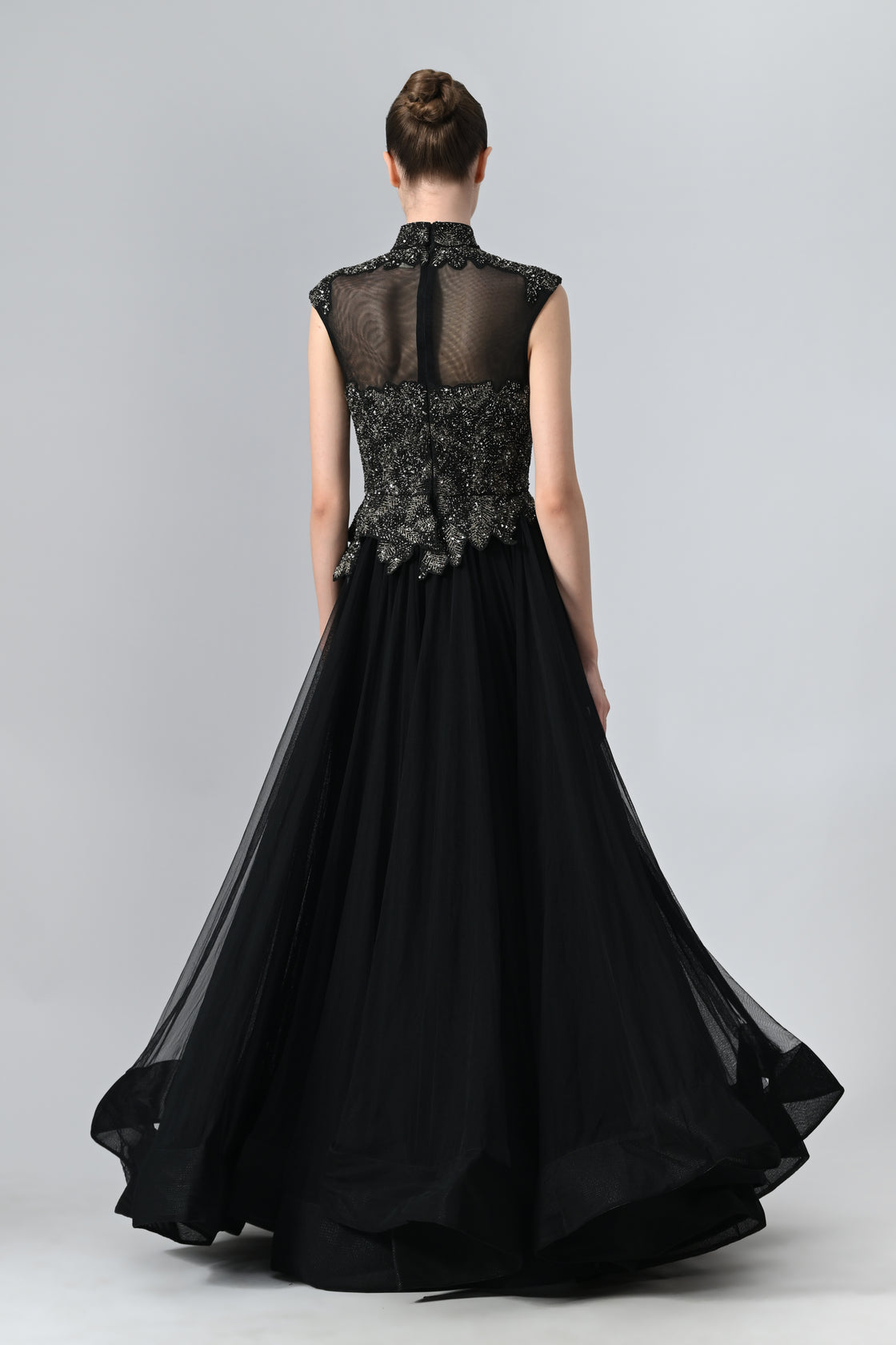 High-Neck Embroidered Gown