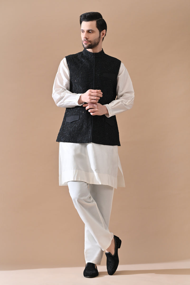 Black Classic Embroidered Waistcoat