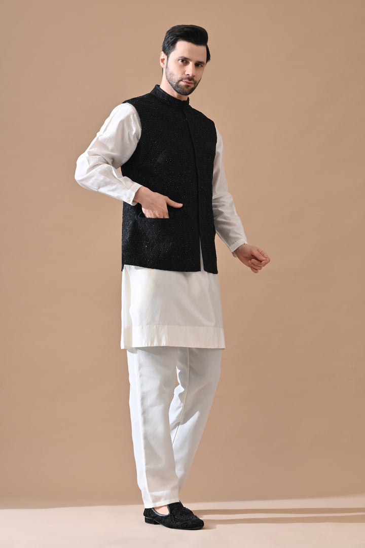 Black Classic Embroidered Waistcoat
