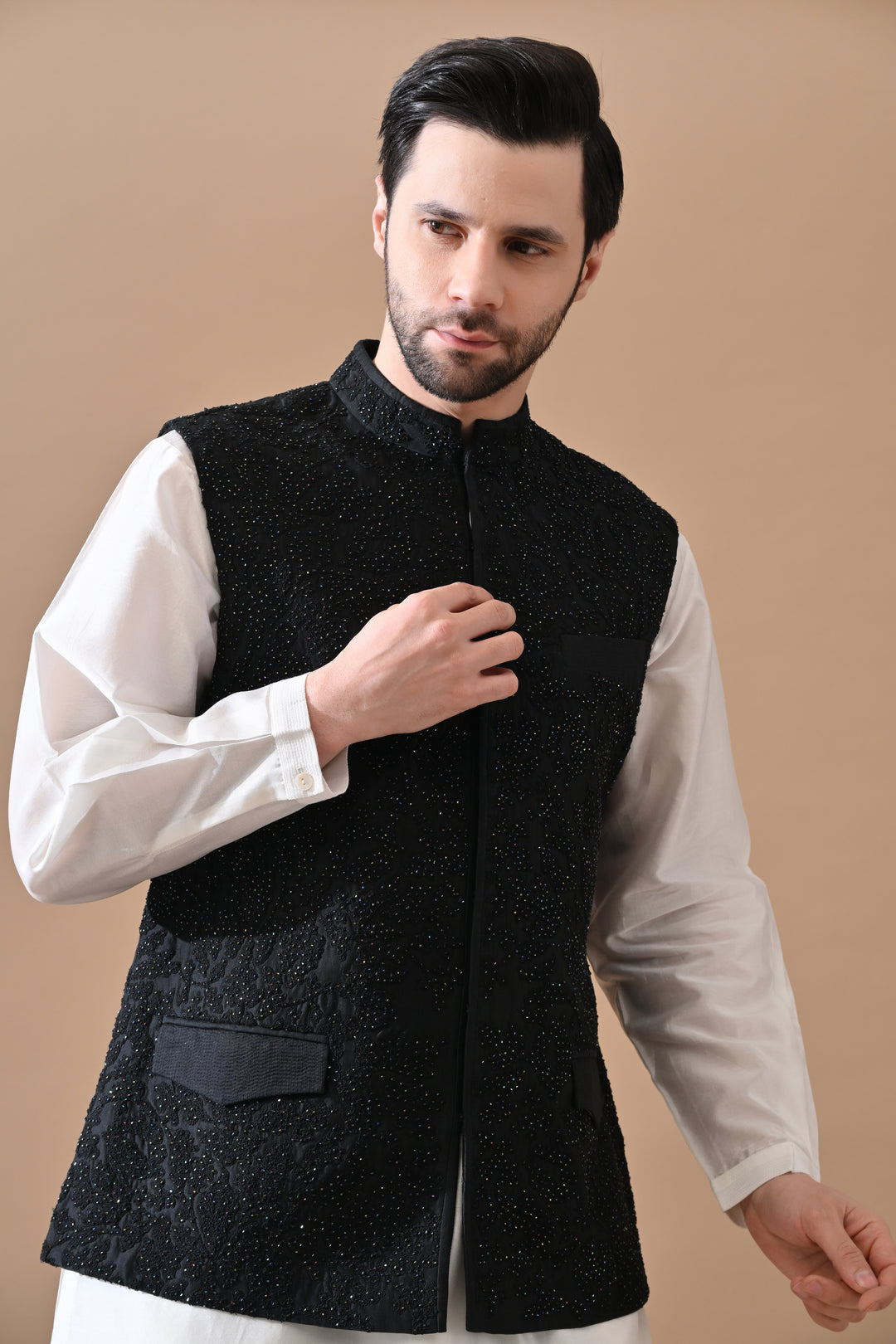 Black Classic Embroidered Waistcoat