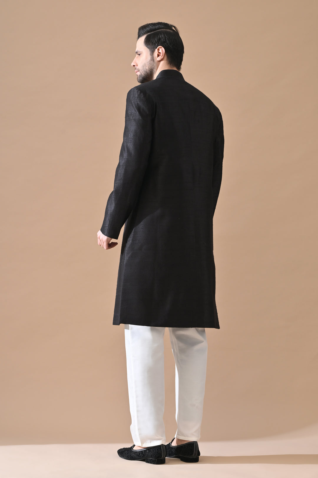 Black Sherwani With Refined Tonal Embroidery