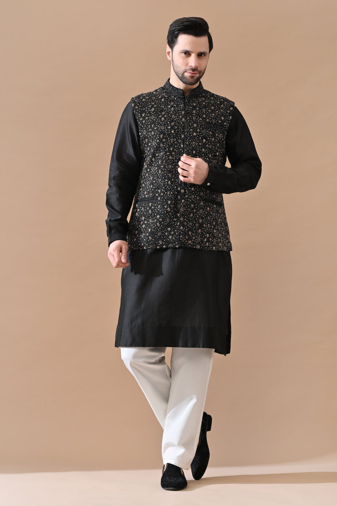 Black Zardozi Work Waistcoat