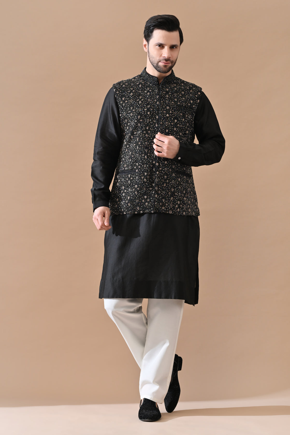 Black Zardozi Work Waistcoat