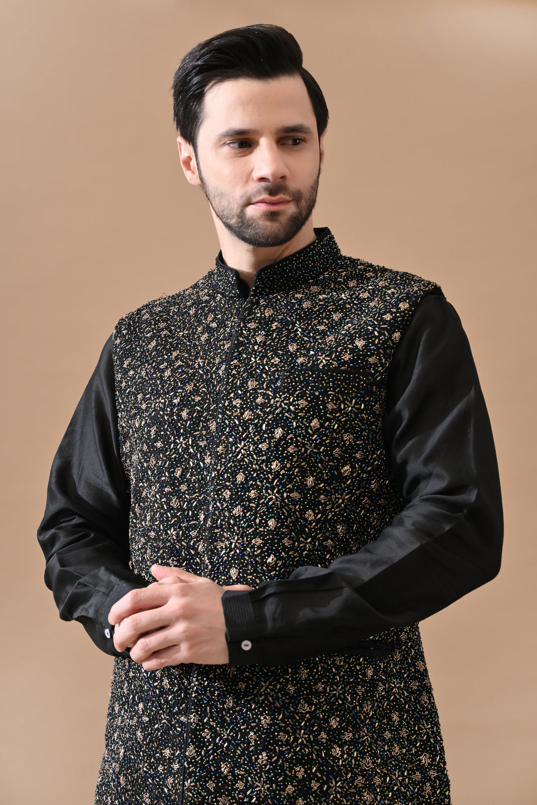 Black Zardozi Work Waistcoat