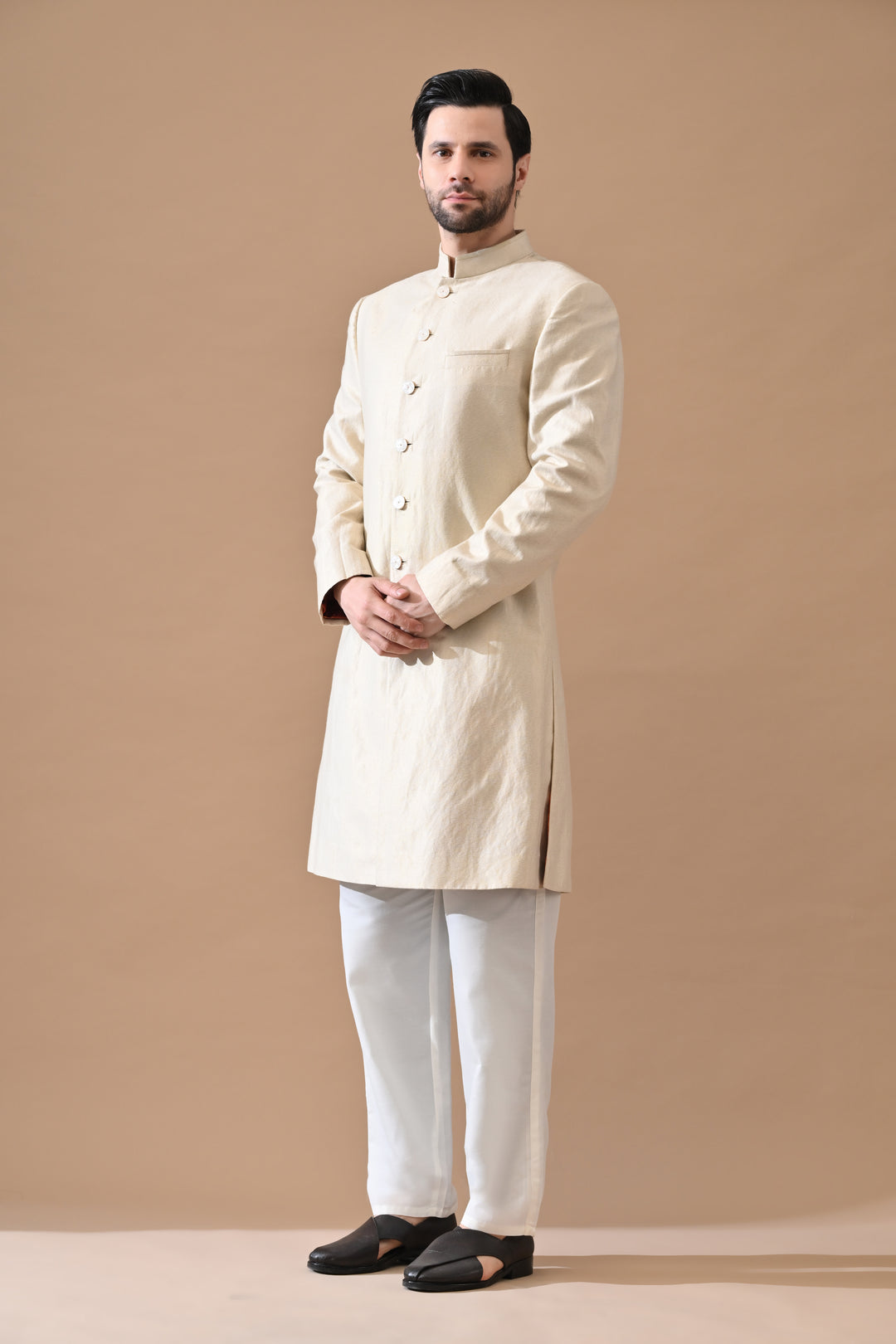 Beige Classic Bandhgala Sherwani