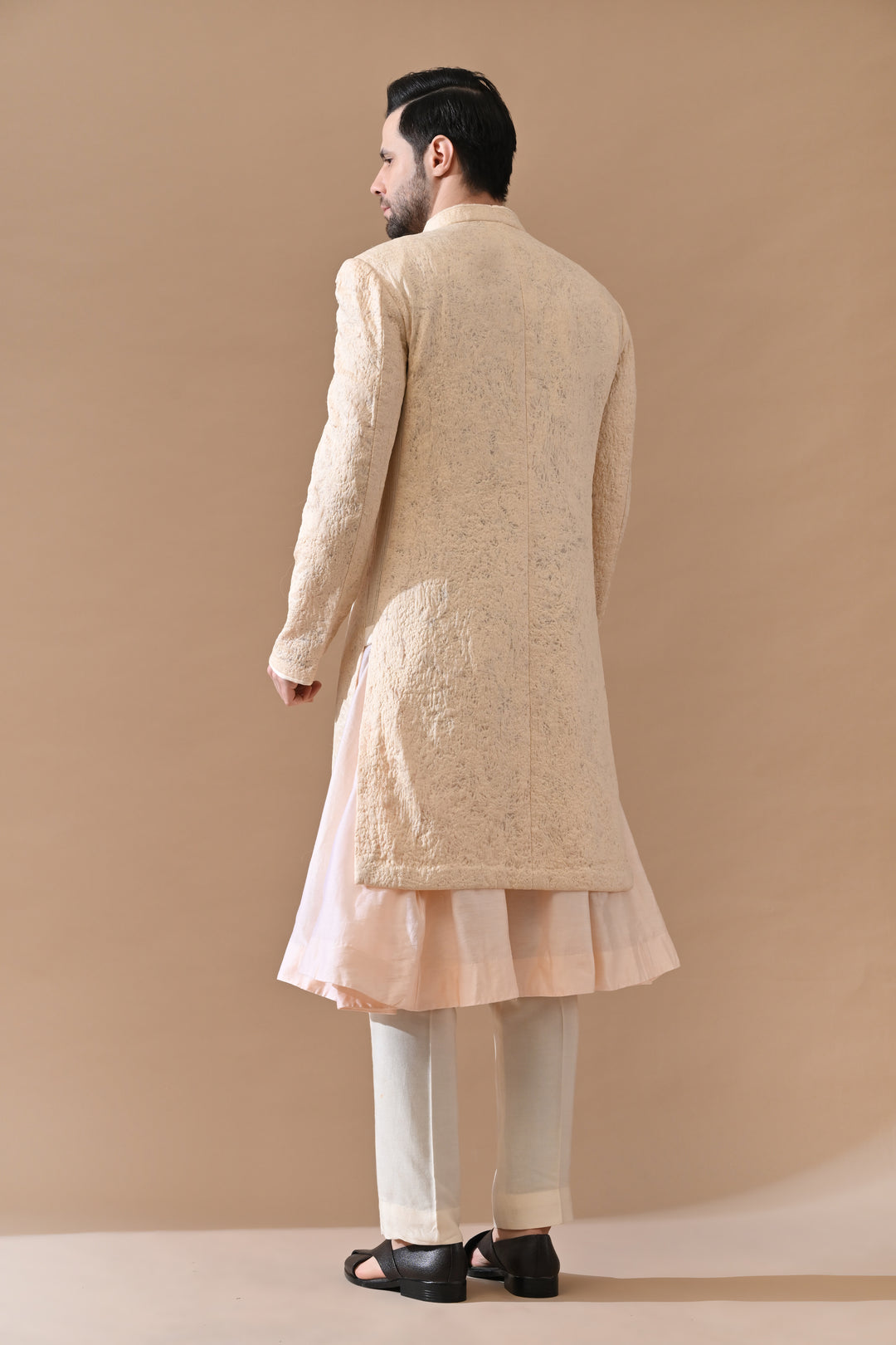 Baby Pink Classic Sand Textured Sherwani