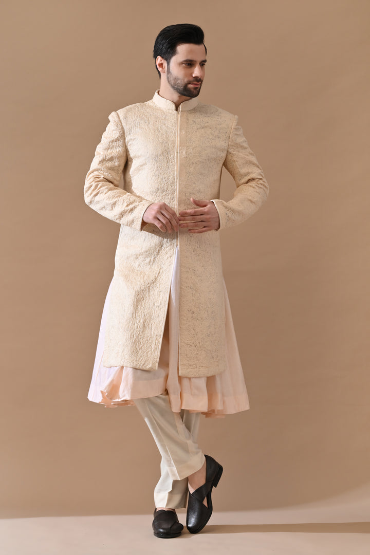 Baby Pink Classic Sand Textured Sherwani