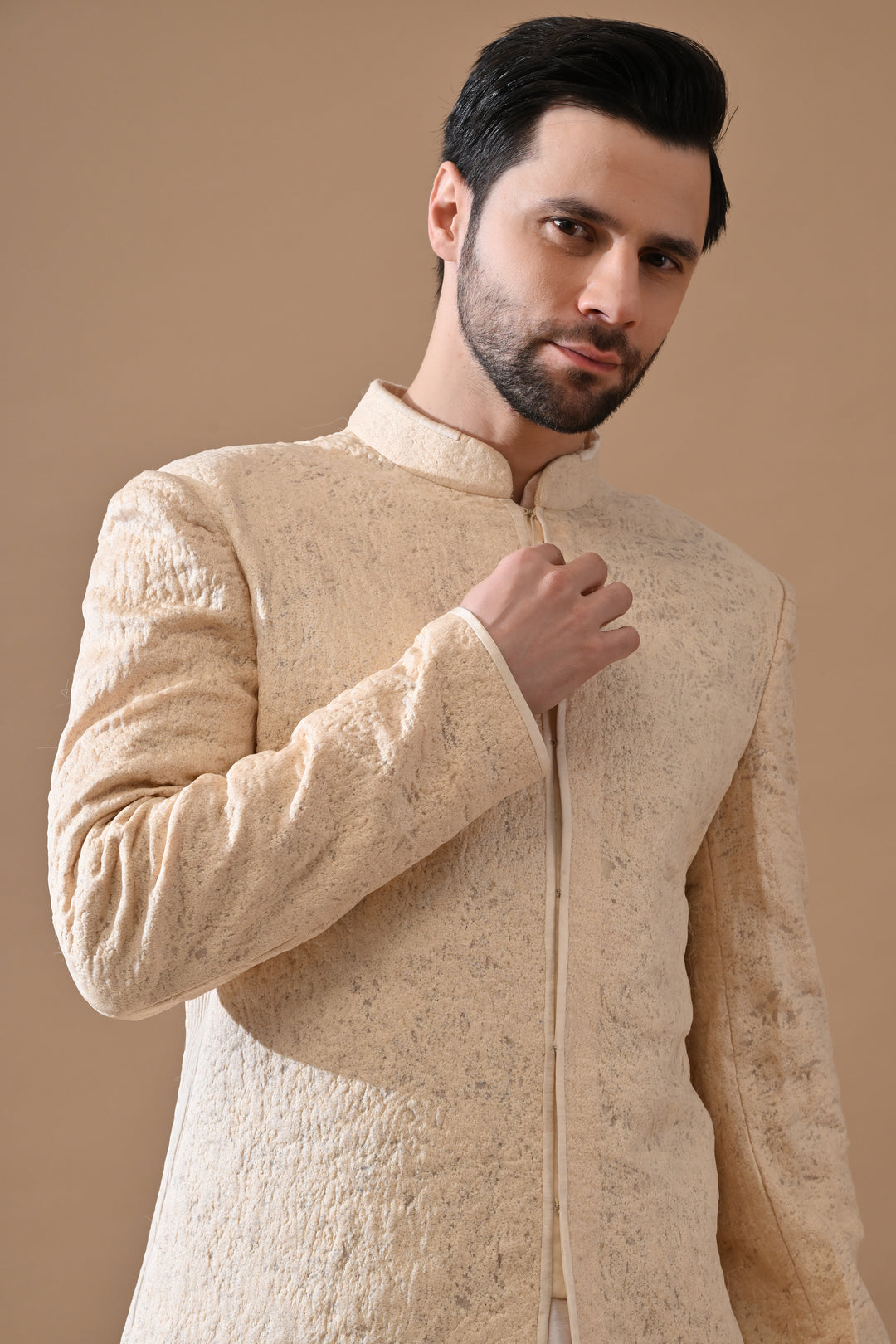 Baby Pink Classic Sand Textured Sherwani