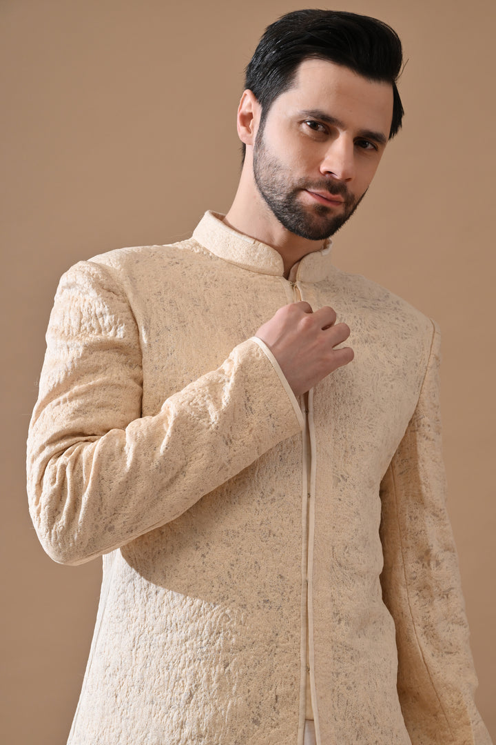 Baby Pink Classic Sand Textured Sherwani