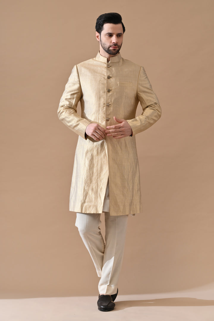Light Gold Classic Bandhgala Sherwani