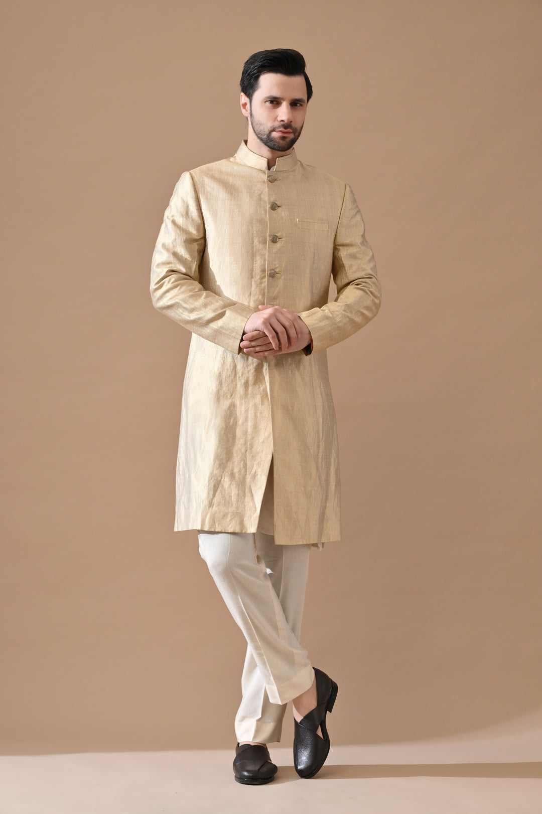Light Gold Classic Bandhgala Sherwani