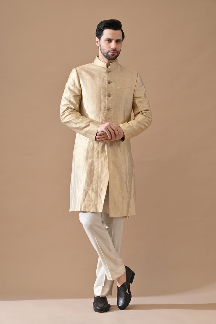 Light Gold Classic Bandhgala Sherwani