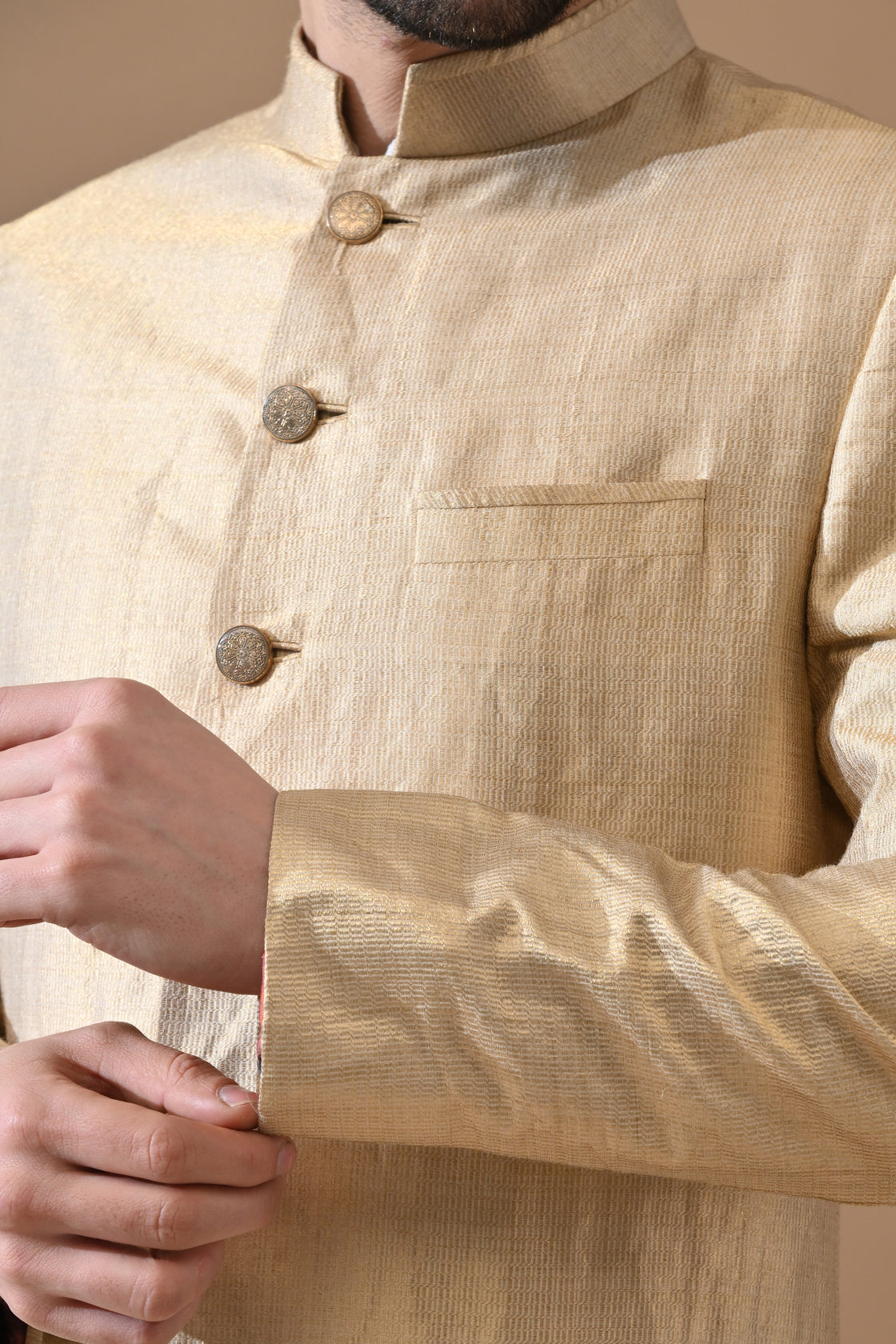 Light Gold Classic Bandhgala Sherwani